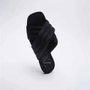 Zara Quilted Black Slides Sz 37